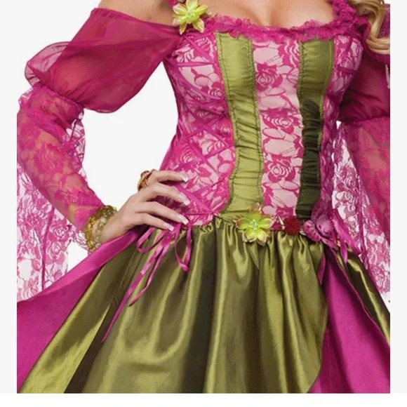 Fairy Queen Adult Pink and Green Lace Dress - Picture 6 of 14